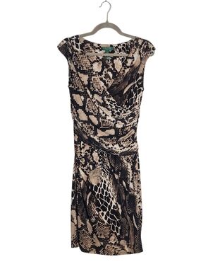 Lauren Ralph Lauren Black and Tan Snakeskin Print Faux Wrap Dress Size 8